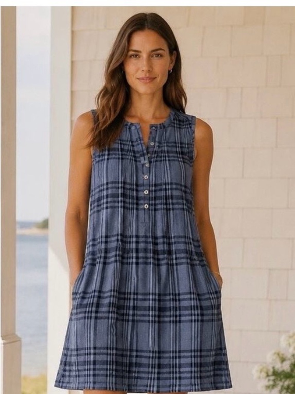 Faherty XS Blue Plaid Isha Dress—Worn Once!